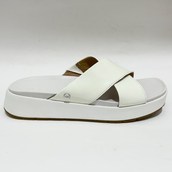 UGG Emily Slide Cross Strap Sandals White Patent Leather Platform Slip On 7.5 - Picture 10 of 12